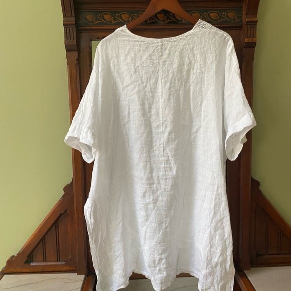 Saks Fifth Ave White Embellished Linen Tunic - Picture 4 of 12